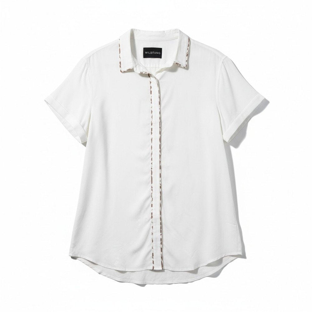 Wildfang The Empower Button Up Shirt Women's XL White Rayon Short Sleeve Chic